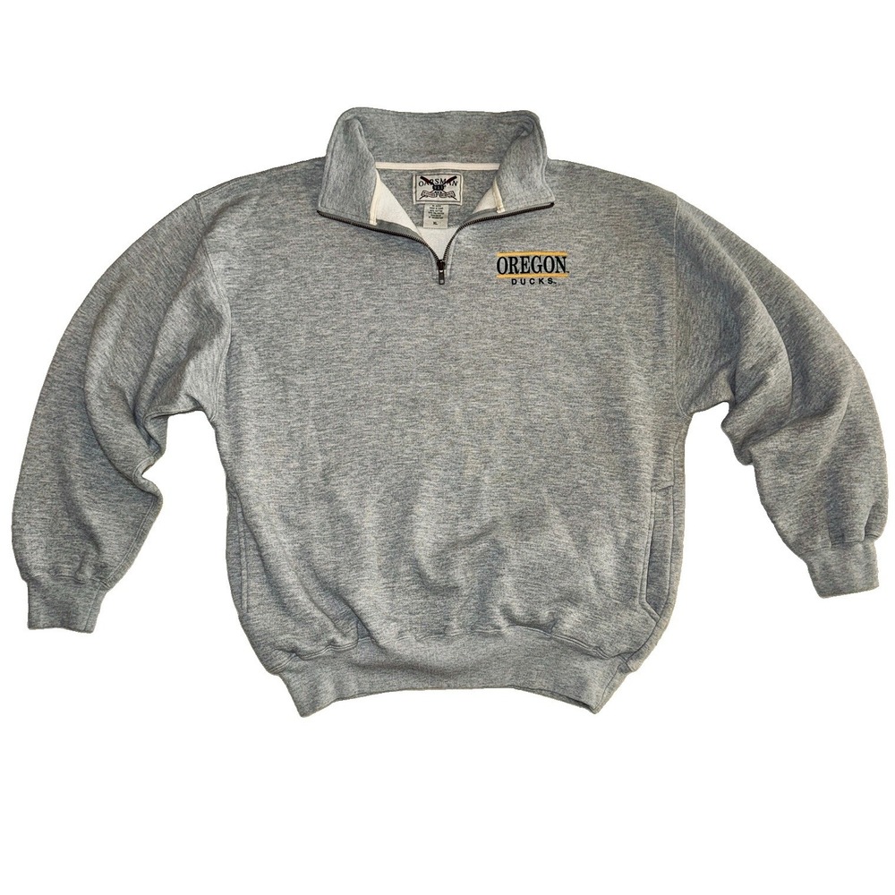 Vintage Oregon Ducks Oarsman 913 Quarter Zip Sweatshirt Gray XL Pockets Pullover